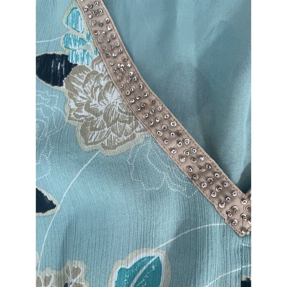 Style & Co Mint Green Floral V Neck Blouse Women's Size 8 Hidden Zip Cls - Picture 7 of 11